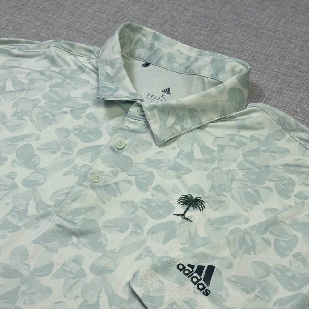 Adidas Golf Polo Shirt Mens XL Green Floral Performance Moisture Wicking